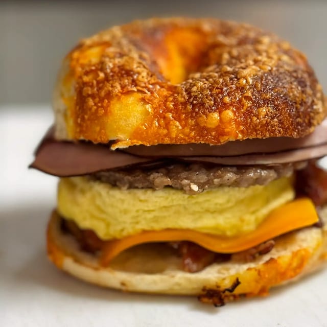 24. Sausage, Bacon, Ham, Egg & Cheese Sandwich.