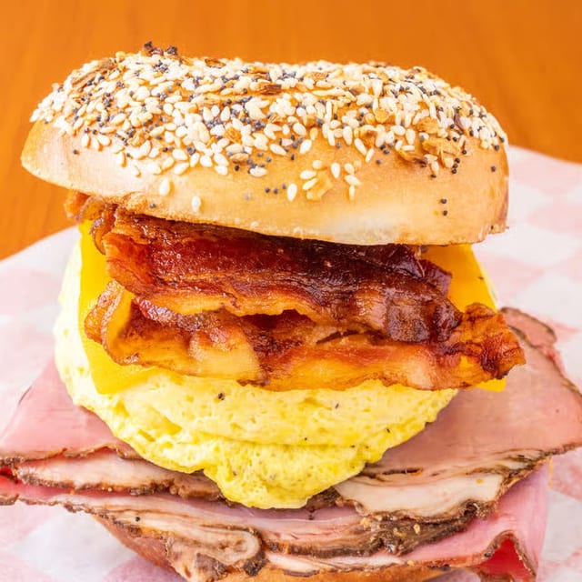 23. Pastrami, Bacon, Egg & Cheese Sandwich.