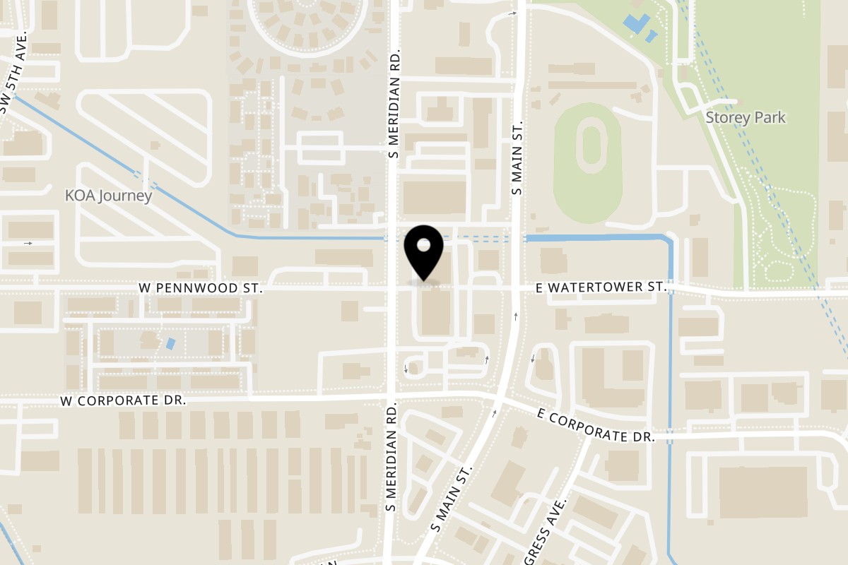 Map showing the location of Sarah's Bagel Cafe 450 S Meridian Road on 450 S Meridian Rd #15 in Meridian